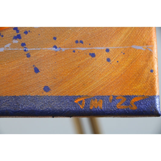 Acrylblid in hellen gelben Farben auf Staffelei Signatur