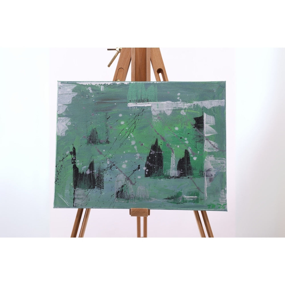 Acrylbild mit grünen Farben auf Staffelei