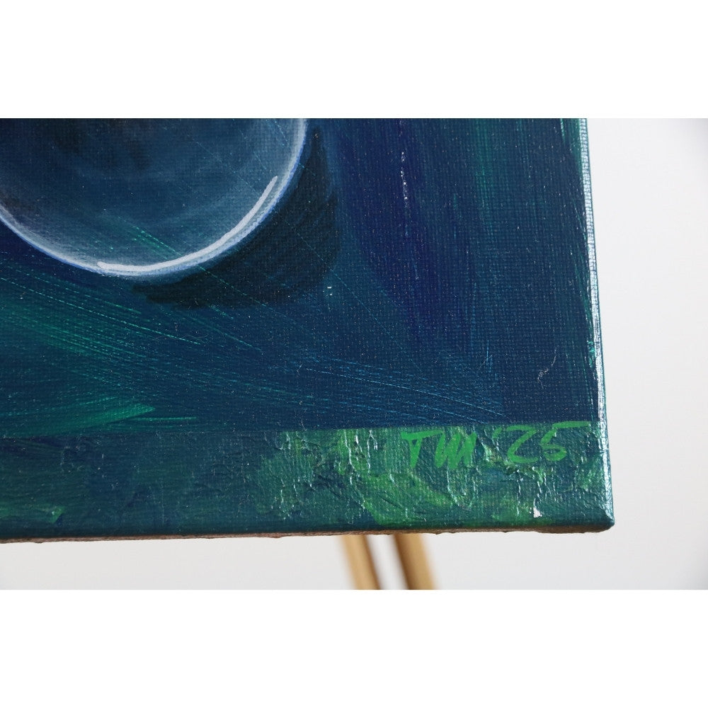 Acrylbild in grünen Farben Detailaufnahme der Signatur