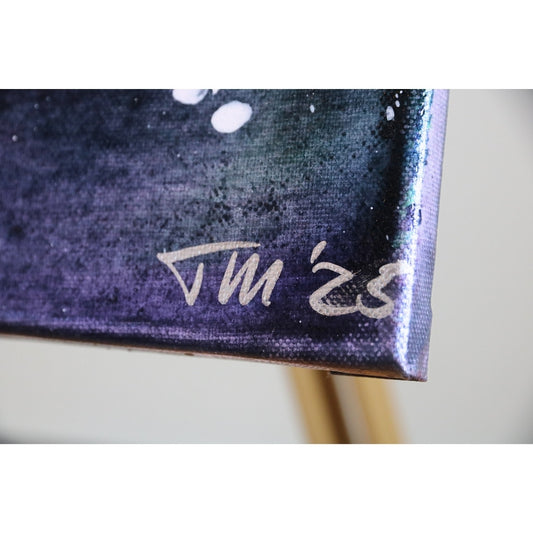 Acrylbild mit Struktur in lila farben Signatur