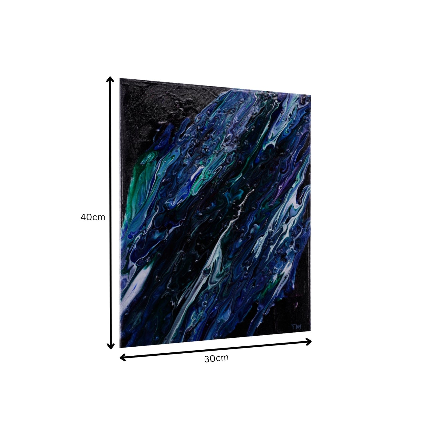 Acrylic Pouring Bild in weiß blau und grün Abmessungen