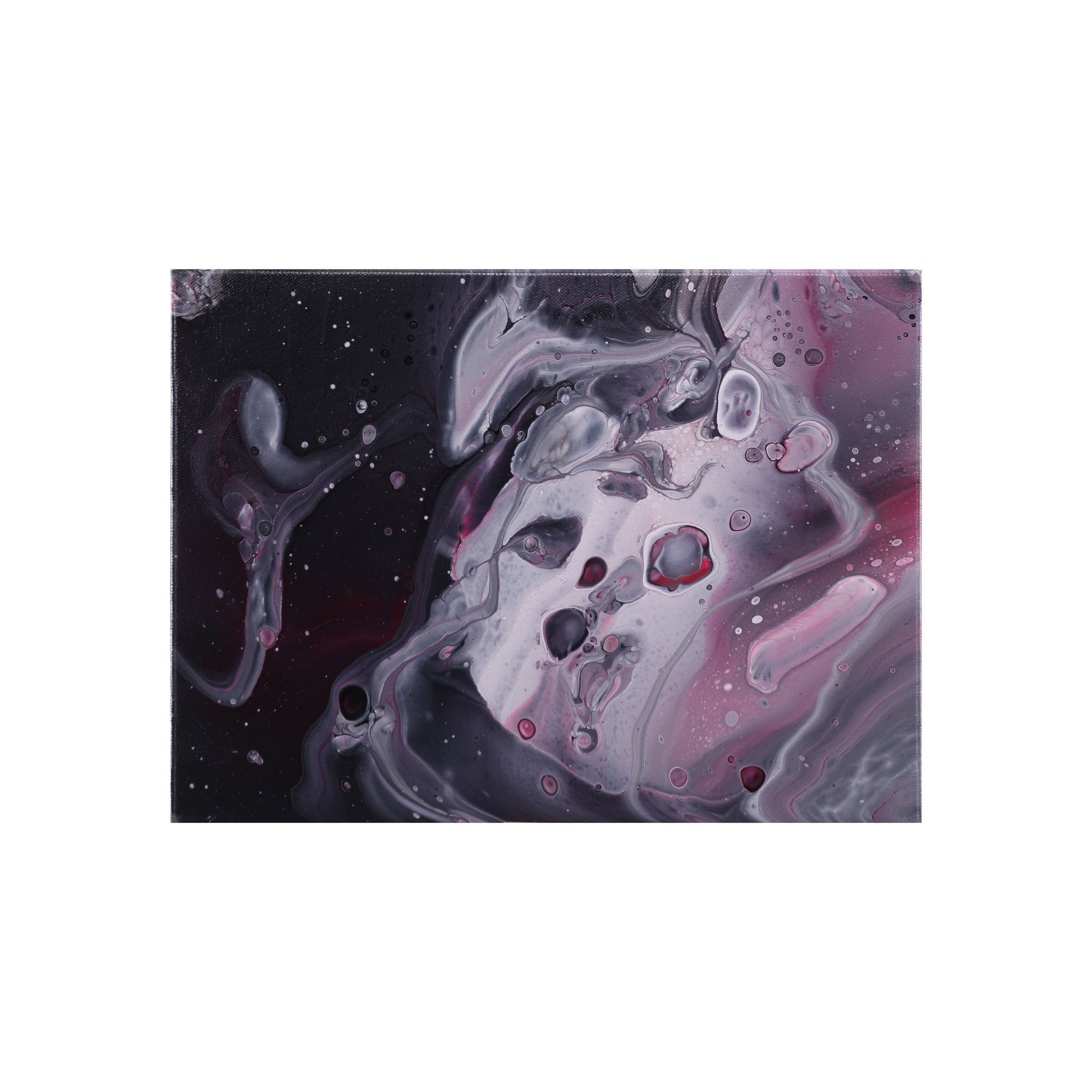 Acrylic Pouring Bild in weiß und rot und schwarz freigestellt