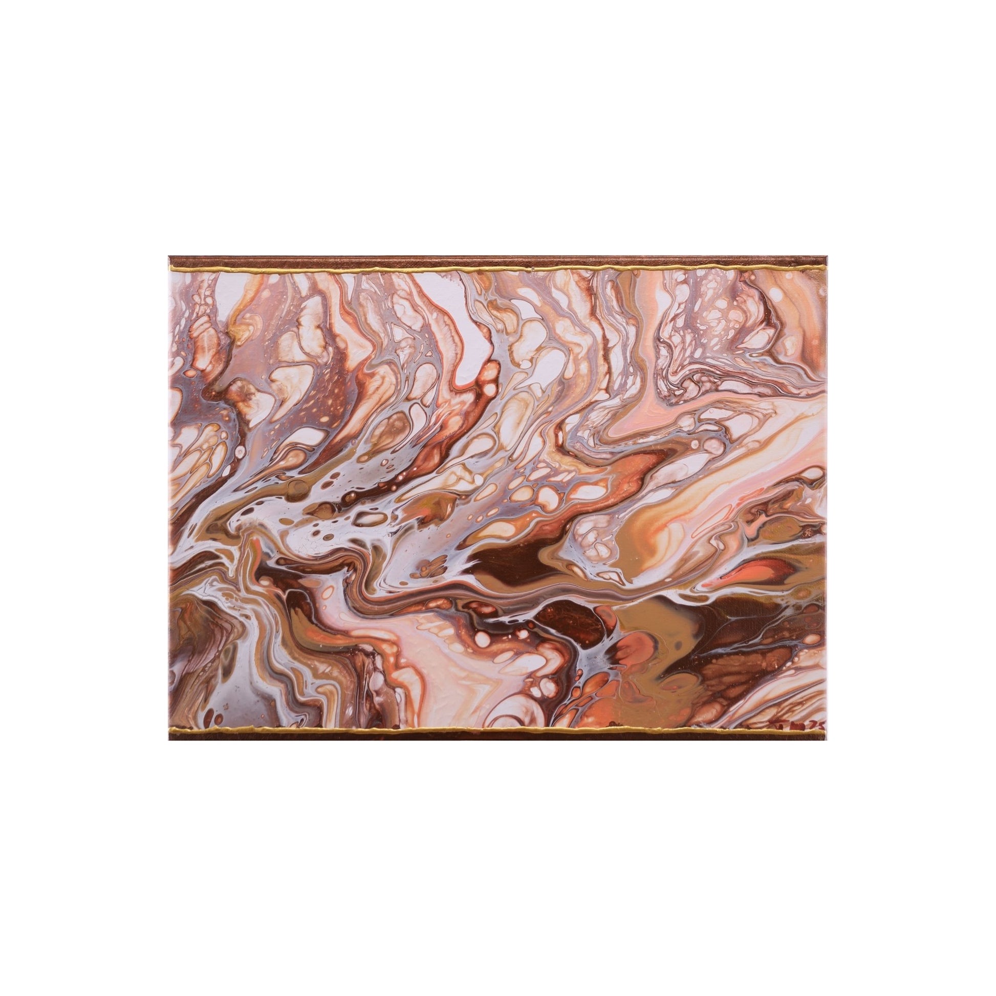 Acrylic Pouring Bild in gold und beige freigestellt