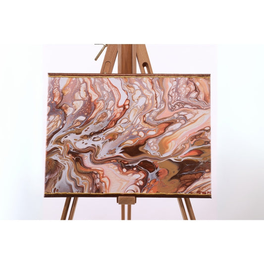 Acrylic Pouring Bild in gold und beige auf Staffelei