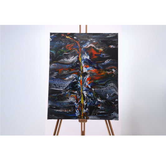 Acrylic Pouring Bild in vielen Farben auf Staffelei