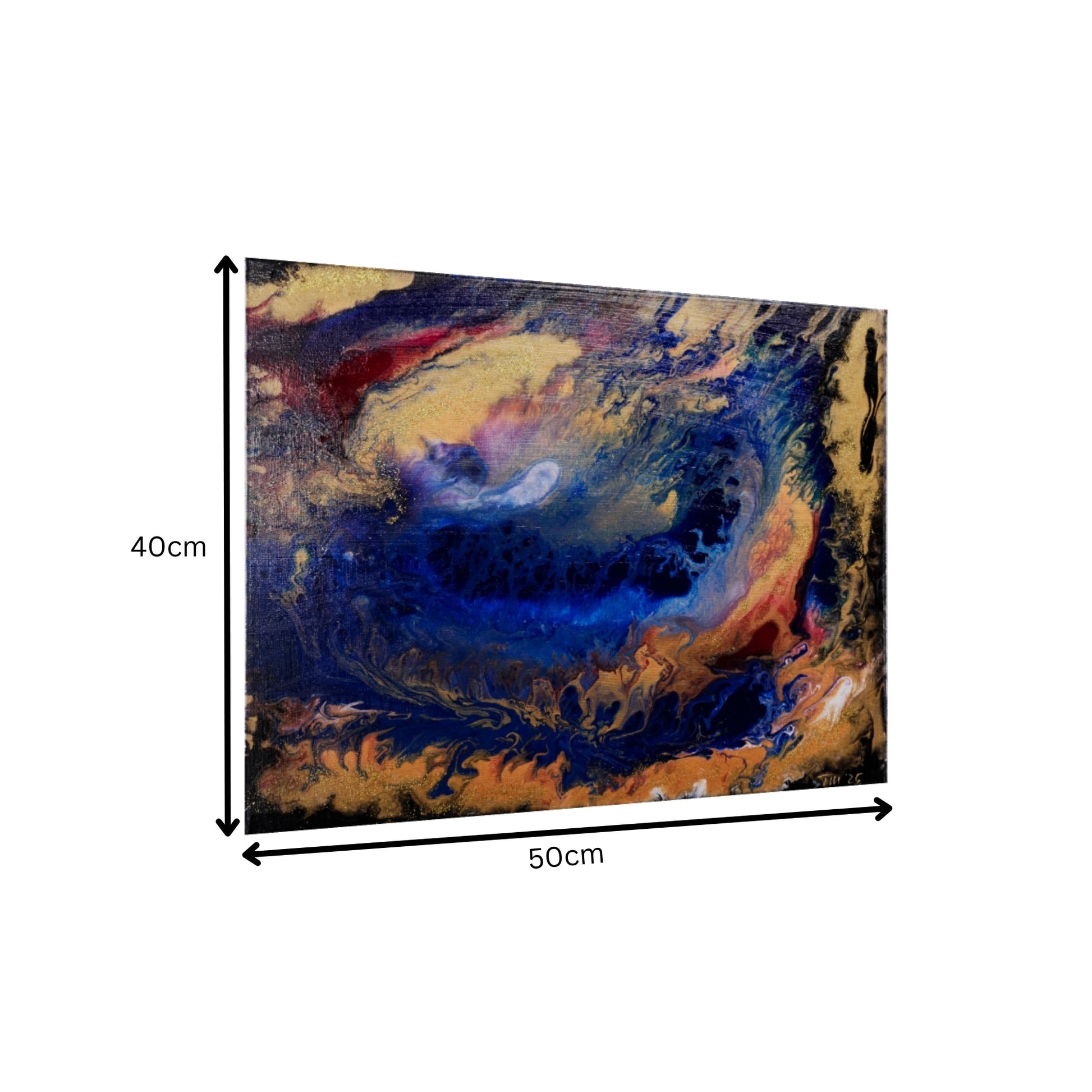 Acrylic Pouring Bild in Blau und Gold Abmessungen
