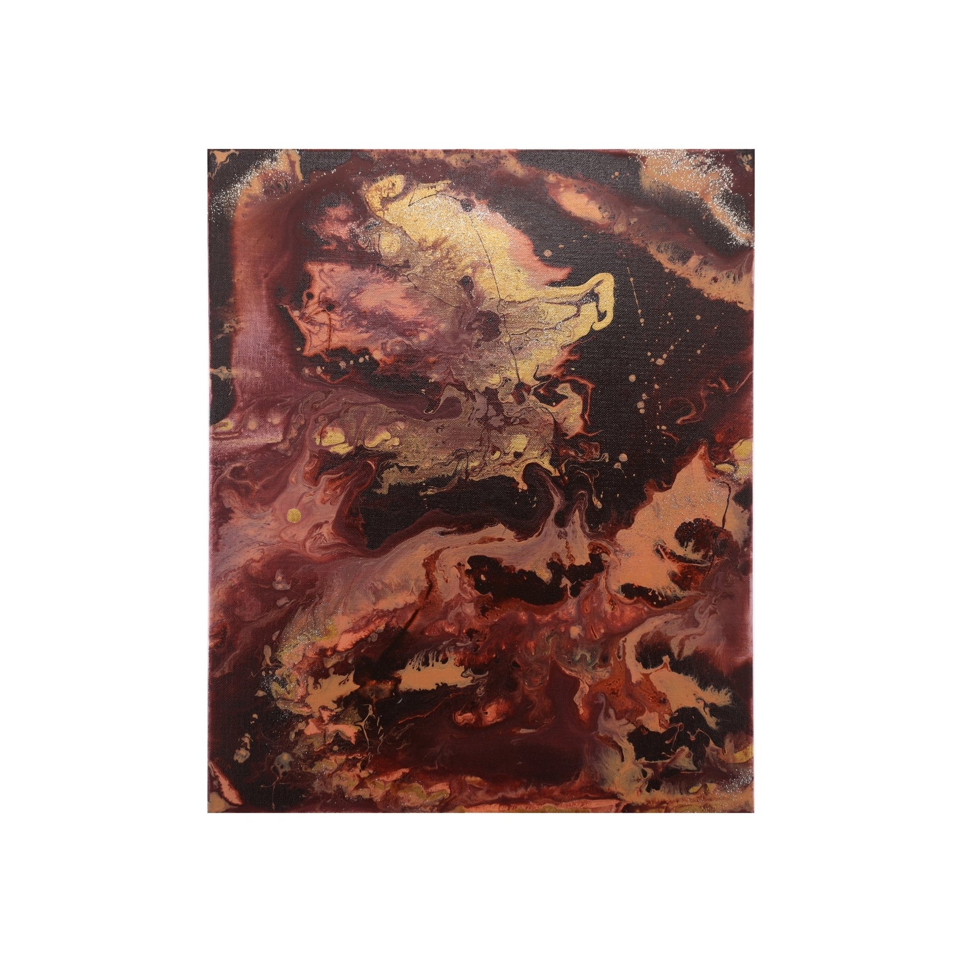 Acrylic Pouring Bild in rot und gold freigestellt