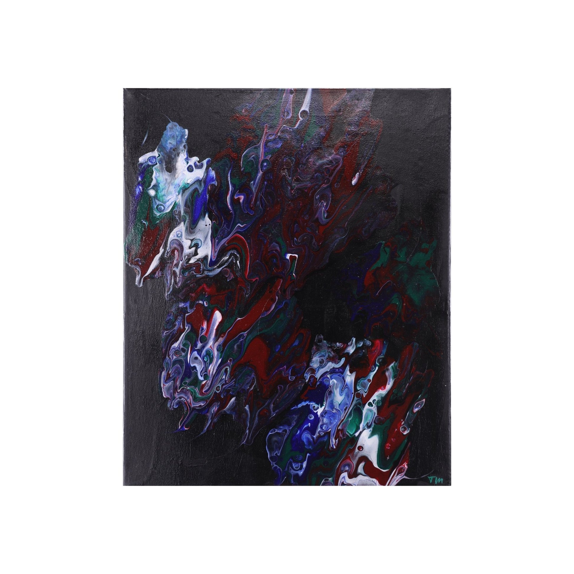 Acrylic Pouring Bild in dunklen Farben freigestellt