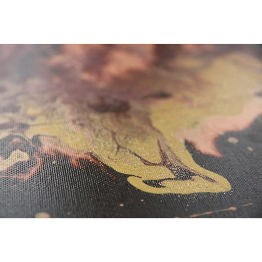 Acrylic Pouring Bild in rot und Gold Detailaufnahme