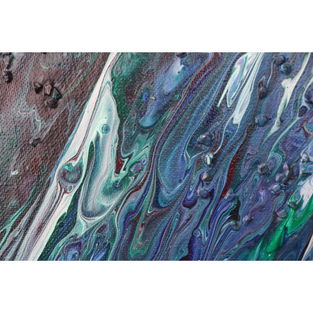 Acrylic Pouring Bild in rot grün und blau Detailaufnahme