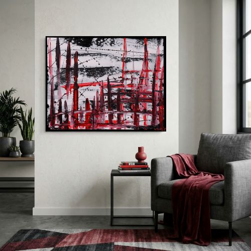 Abstrakte Acrylbilder in Rot