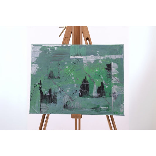 Acrylbild mit grünen Farben auf Staffelei