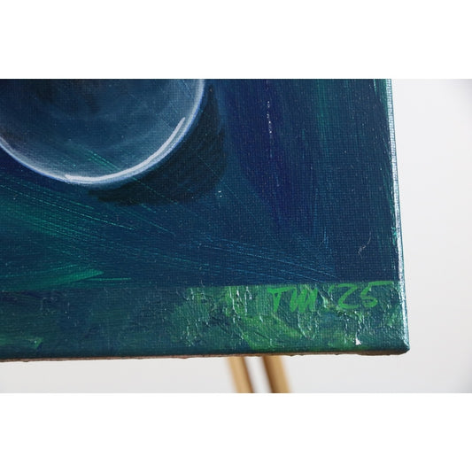 Acrylbild in grünen Farben Detailaufnahme der Signatur