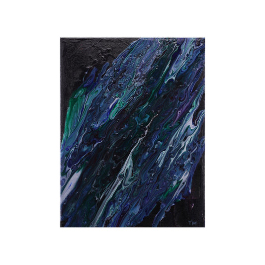 Acrylic Pouring Bild in weiß blau und grün freigestellt