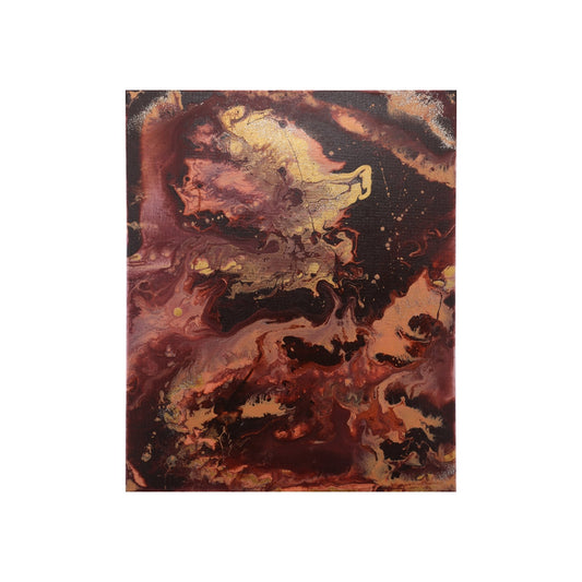 Acrylic Pouring Bild in rot und gold freigestellt
