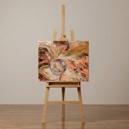 Acrylic Pouring Bild beigen Farben auf Staffelei