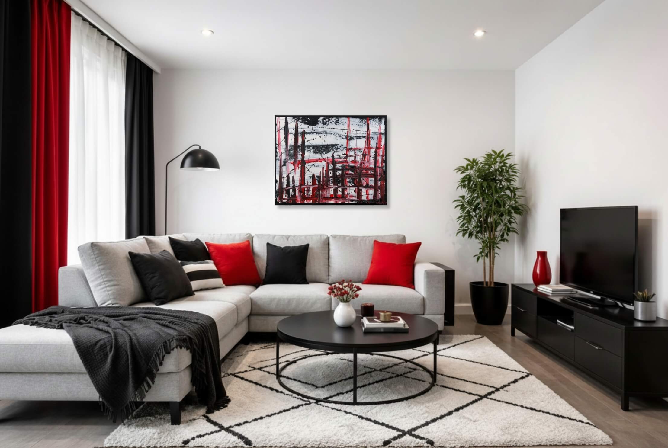 Abstraktes Kunst Gemälde aus Acryl an Wohnzimmerwand