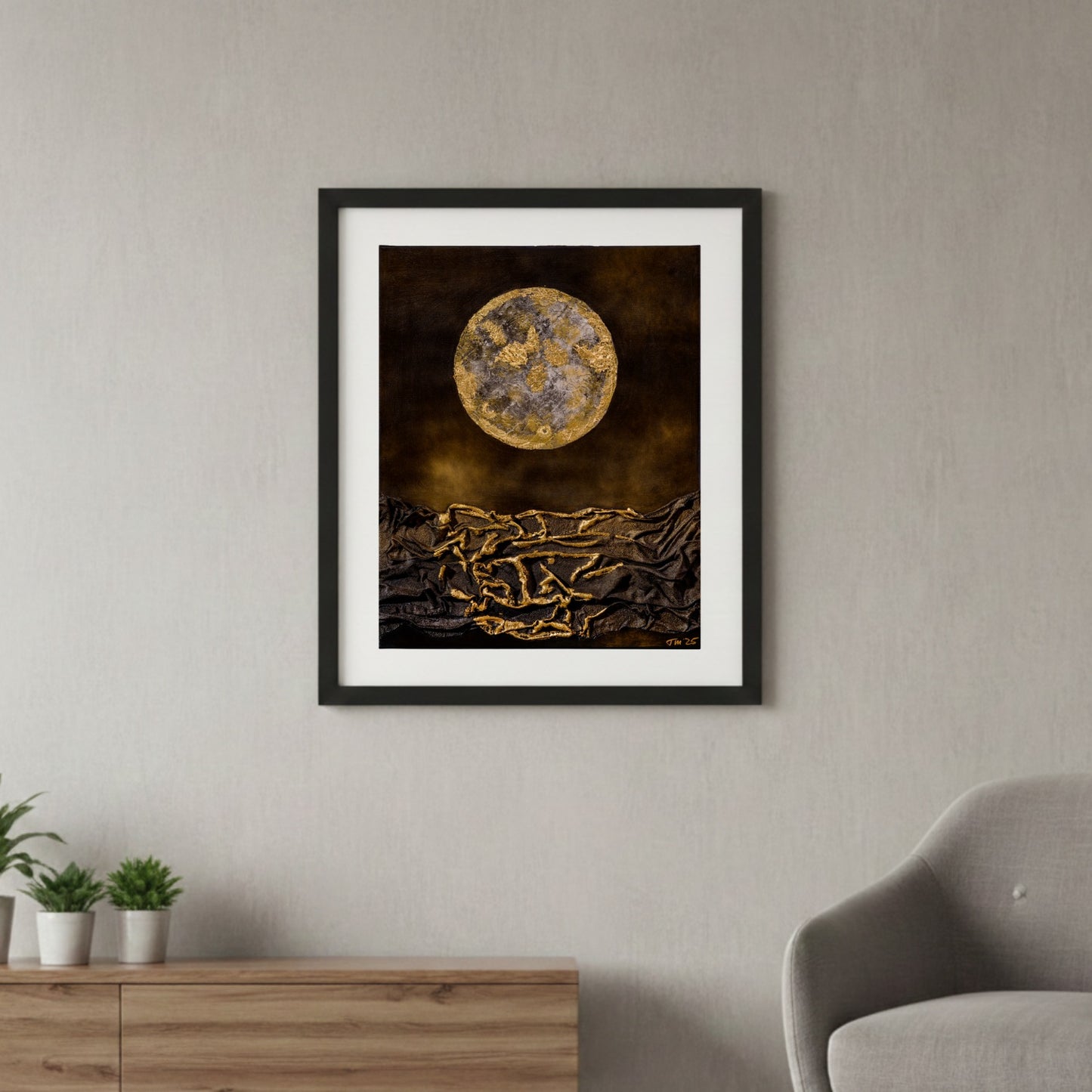 Kunstdruck Poster "Goldene Mondlandschaft"