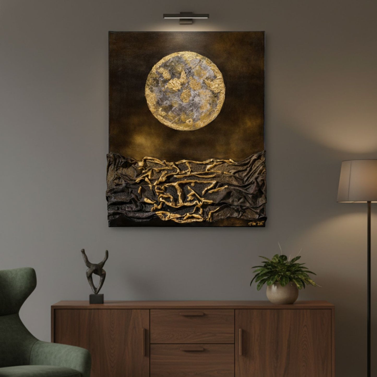 Kunstdruck auf Leinwand "Goldene Mondlandschaft"